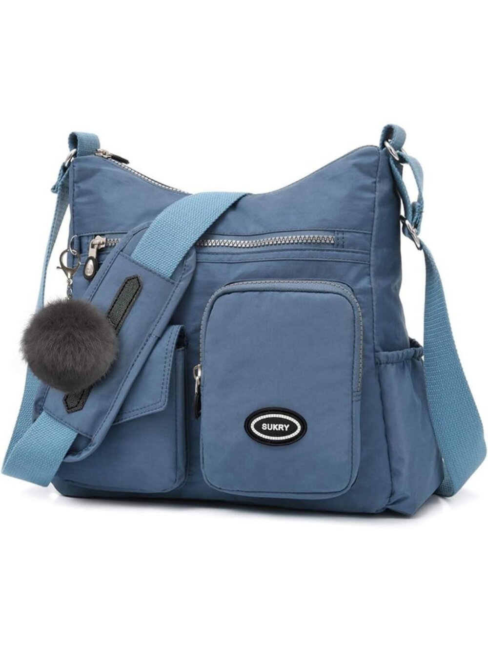 Women's Blue Nylon Crossbody Bag Anti theft RFID Pocket Waterproof Travel Bag